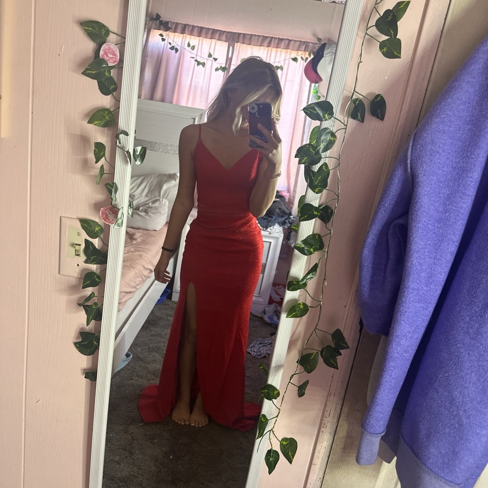 red sparkly dress.